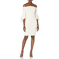 Calvin Klein Women's Off Shoulder Ruffle Sleeve Sheath Dress