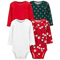 Baby Girls' 4 Pack L/S Bodysuits, Holiday, 6 Months