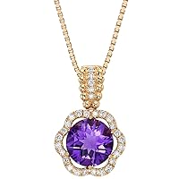 PEORA Genuine Purple Amethyst and Lab Grown Diamond Clover Halo Pendant for Women 14K Rose Gold, 2.78 Carats total Round Shape 9mm