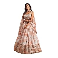 Indian Wedding Party Designer Floral printed unsitched organza lehengas Sequin Zari Choli Dupatta 1490 A XXl