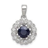 925 Sterling Silver Polished Rhodium Plated White Topaz and Sapphire Pendant Necklace Measures 20mm long Jewelry Gifts for Women