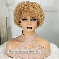 Afro Wigs for Women Human Hair Wear and Go Glueless Wig 70s Short Afro Wigs Cosplay or Daily Use Dark Blonde Afro Wig (30#)