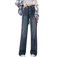 Loose Fit Straight Leg Jeans for Women Baggy Trendy Stretch Denim Pants Classic High Waisted Tummy Control Modern Mom