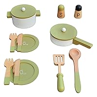 Teamson Kids - Little Chef Frankfurt Wooden Cookware Play Kitchen Accessories for Toddler Boys and Girls, Cookware Set Includes Utensils, Pots, Pans, Plates