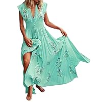 XJYIOEWT Sexy Maxi Dresses for Women 2024, Women V Neck Dress Short Sleeves Tummy Dress Floral Print Dress Summer Vacat