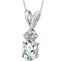 PEORA Green Amethyst with Genuine Diamonds Pendant in 14 Karat White Gold, Dainty Solitaire, Oval Shape, 7x5mm