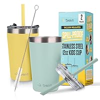 Sippy Cups For Toddlers 1-3 - Spill Proof Toddler Cups w/Screw Lids - Stainless Steel Kids Cups With Straws and Lids Leak Proof - 2 Pack (Yellow & Blue, 12oz)
