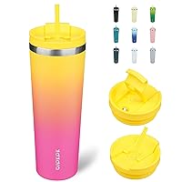 BJPKPK 30oz Stainless Steel Insulated Tumbler With lid And Straw Travel Coffee Thermal Tumblers Cup For Women And Men,Pink & Yellow Rose