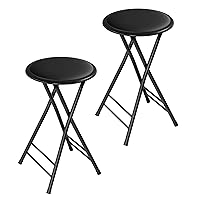Trademark Home Set of 2 Counter Height Bar Stools – 24-Inch Backless Folding Chairs with 225lb Capacity for Kitchen, Rec Room, or Game Room (Black)