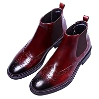 Men's Leather Brogue Wing Tip Chelsea Dress Ankle Boots Black Red