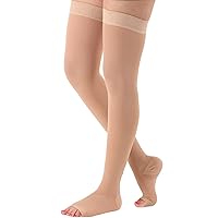 ABSOLUTE SUPPORT Compression Thigh High Stockings 20-30mmHg for Swelling, Silicone Border & Open Toe Socks for Women & Men, A213SW