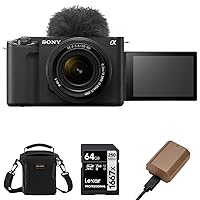 Sony ZV-E1 Full-Frame Interchangeable Lens Mirrorless Vlog Camera with FE 28-60mm f/4-5.6 Lens, Black - Bundle with Shoulder Bag, 64GB SD Card, Extra Battery