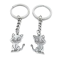 20 PCS Antique Silver Keyrings Keychains Key Ring Chains Tags Clasps AA461 Cat Kitten