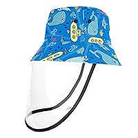 Sun UV Protective Hats for Men Women with Full Face Visor Shield Outdoor Detachable Bucket Cap 21.2 Inch for Kids Underwater Shark Whale Submarine