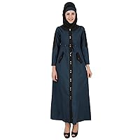 Navy Blue Abaya Burqa Cotton Jilbab Muslim Women's Clothing Dress AY-470