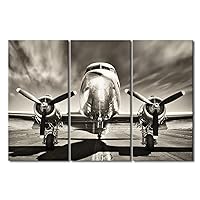 Large 3 Piece Canvas Wall Art Airplane Pictures Black and White Aircraft Art Paintings Modern Home Decor Print for Home Living Room Dining Room Office Stretched and Framed Ready to Hang - 40