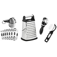 Spring Chef Ultimate Gift Bundle - Professional XL Box Grater, Magnetic Measuring Spoons, Ice Cream Scoop, Swivel Peeler & Measuring Cups - Black