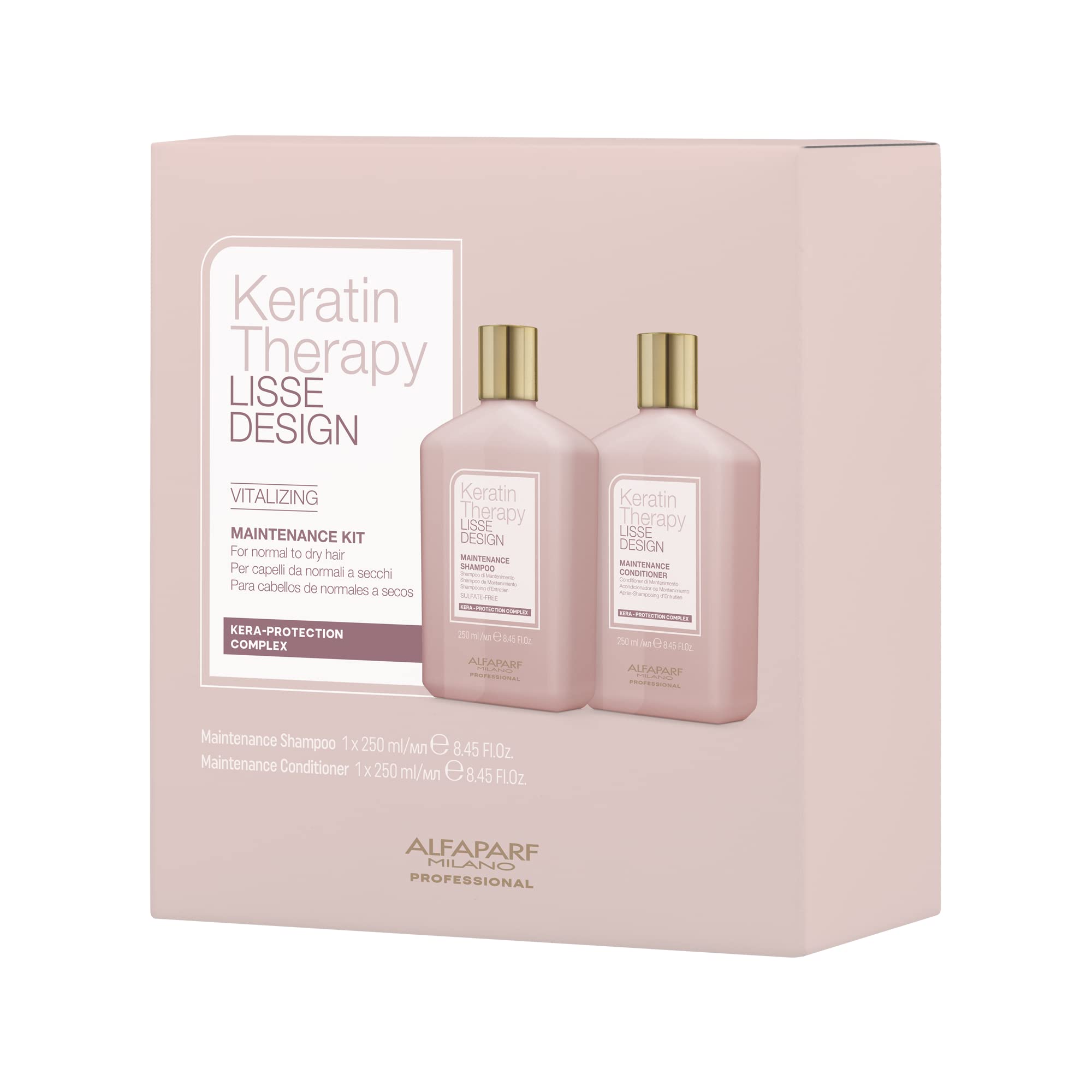 Alfaparf Milano Keratin Therapy Lisse Design Vitalizing Kit - Sulfate Free Keratin Shampoo and Conditioner - Maintains and Enhances Keratin Hair Treatment - 2 x 8.45 Fl Oz