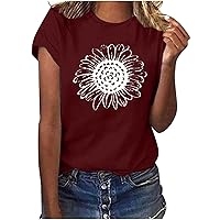 2023 Women Cute Sunflower Graphic Casual Tee Tops Summer Short Sleeve Crewneck Trendy Loose Blouses for Going Out