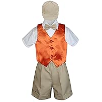 5pc Formal Baby Toddler Boys Orange Vest Khaki Shorts Suits Cap S-4T (L:(12-18 Months))