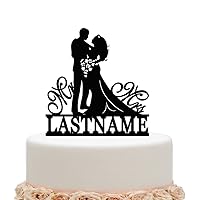Personalized Wedding Cake Topper Mr Mrs Bride Groom Decoration (Black)