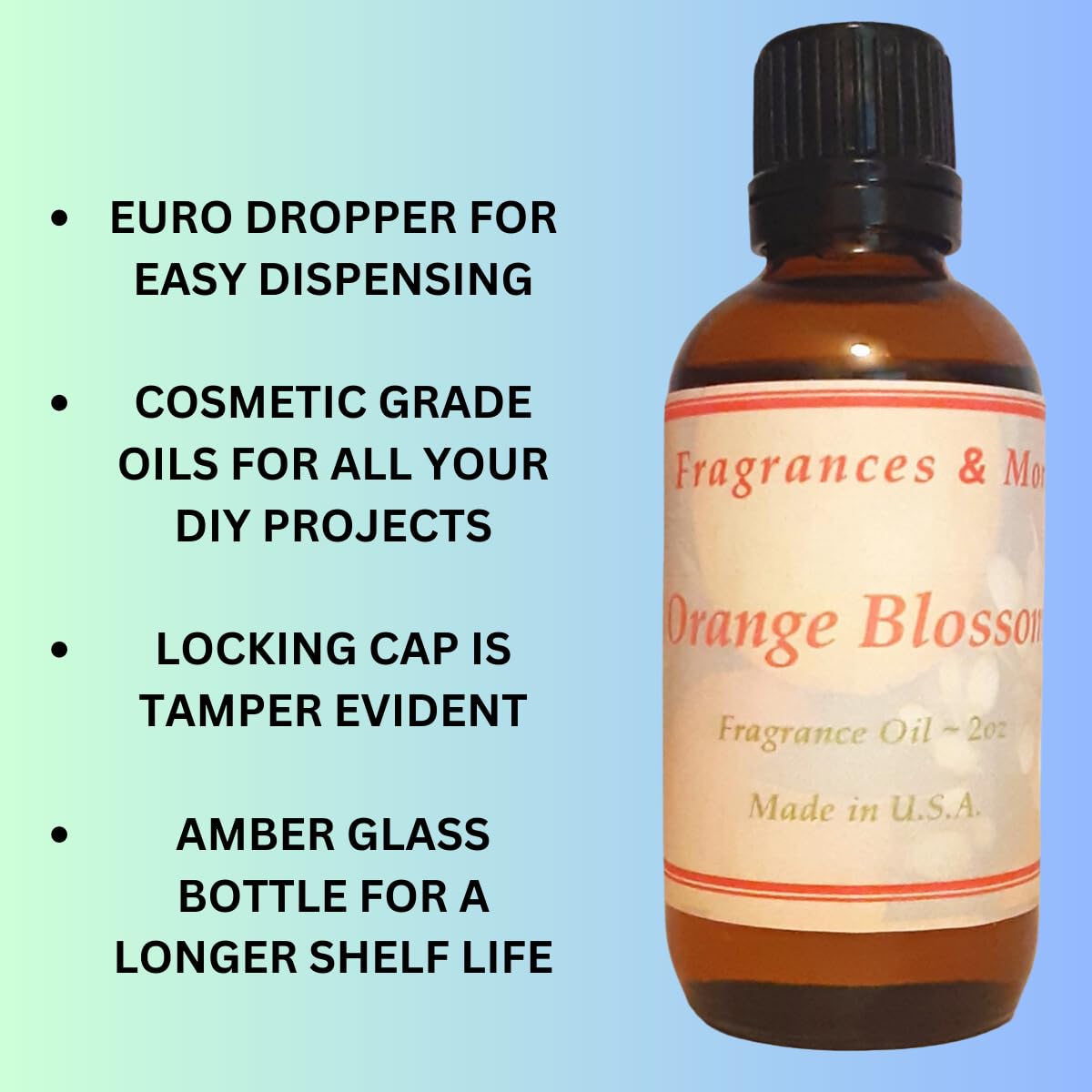 Fragrances & More Orange Blossom Scented Oil - Premium Fragrance Oil to Enhance Soap & Candle Making, Bath & Body Products, Home & Office Scents & Diffuser Aromatherapy - 2oz (60ml) Amber Glass Bottle