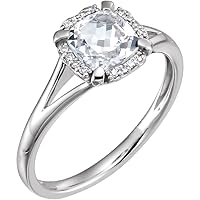 14k White Gold Sapphire Created White Sapphire and .05 Dwt Diamond Ring Size 6.5 Jewelry for Women