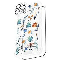 Custom Case for iPhone 15, 14, 13, Pro, Plus, Pro Max, Personalized Text, Name, Stylish Cover with Screen and Camera Lens Protector, Flower Patterns (Text on Bottom)
