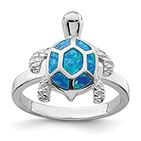 ICE CARATS 925 Sterling Silver Created Blue Opal Sea Turtle Ring Size 6