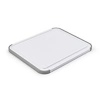 KitchenAid Classic Plastic Cutting Board with Perimeter Trench and Non Slip Edges, Dishwasher Safe, 8 inch x 10 inch, White and Gray