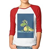 Women's 3/4 Sleeve Shirts Baseball Tee Cartoon Crocodile Raglan Shirts Casual Tops Comfy Blouses