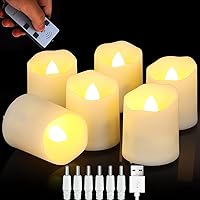 FREEPOWER Rechargeable Flameless Flickering Tea Light Candles Remote Control High Brightness Votive Candles with Cycling Timer, for Home and Holiday Decor, Pack of 6.