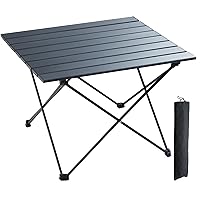 VEVOR Outdoor Folding Camping Side Table, Aluminum Alloy Ultra Compact Portable Lightweight with Carry Bag, for Cooking, Beach, Picnic, Travel, Hiking, Backpacking, 22 x16 inch, Black