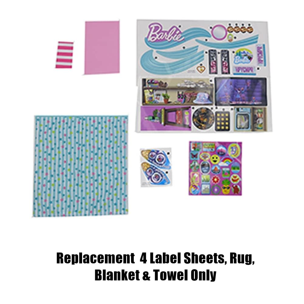 Replacement Label Sheets, Barbie Size Rug, Blanket and Towel for Barbie Doll Dream Camper Vehicle Playset - HCD46