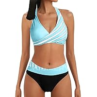 Two Piece Swimsuit for Women High Waisted Bikini Sets Push Up Wrap Front Bikinis Halter Swimsuits Tummy Control Bathing Suits