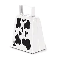 Novelty Metal Farm Animal Theme Birthday Party Western Favors, Cow Print Cowbell, White/Black