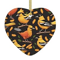 Oriole Bird Christmas Ornament Christmas Tree Ceramic Hanging Heart Shape Gifts for Christmas Tree Decor