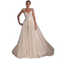 Women's Tulle A-Line Long Prom Dresses Sweetheart Neck Evening Dress Spaghetti Straps Formal Party Gown