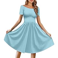 Women's Summer Dresses 2024 Dress Short Sleeve Raglan Round Neck Large Off Shoulder Solid Color Dress, S-3XL