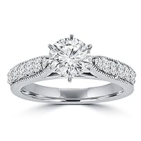 1.45 ct Round Cut Diamond Engagement Ring Whit Millgrain on The Shank in Platinum