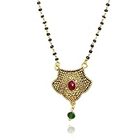SANARA Indian Bollywood Antique Traditional Gold Plated Long Mangalsutra Pendant Necklace Set Jewelry for Women Wedding Jewelry