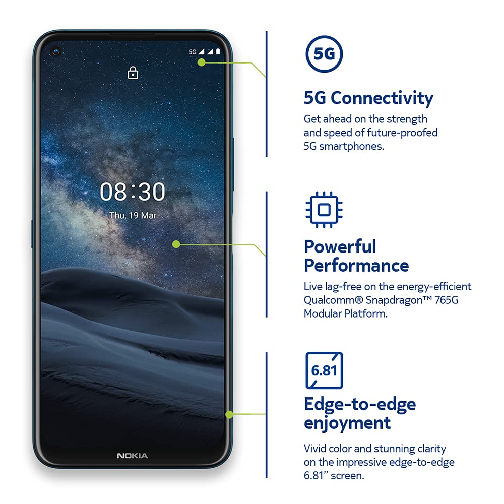 Nokia 8.3 5G | Android 10 | Unlocked Smartphone | Dual SIM | US Version | 8/128GB | 6.81-Inch Screen | 64MP Quad Camera | Polar Night