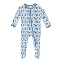 KicKee Pants Print Footie with Zipper, Fitted Long Sleeve Pajamas, Ultra Soft Everyday One-Piece Loungewear, Baby and Kid (Dew ABC Monsters - Newborn)