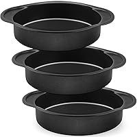 P&P CHEF 8 Inch Cake Baking Pans Set of 3, Round Cake Pan with Wide Handle for Nonstick, Stainless Steel Core & One-piece Design, Heavy Duty & Easy to Clean, Black
