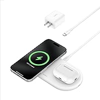 Belkin BoostCharge Pro 2-in-1 MagSafe-Compatible Wireless Charging Pad w/ Qi2 15W + Additional USB-C Port, Fast Charger for iPhone 15, iPhone 14, & iPhone 13 Series, AirPods, and More - White