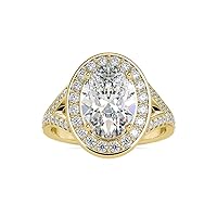 VVS Halo Engagement Ring Studded with 0.54 Ct Round Natural & 2.55 Ct Center Oval Moissanite Diamond in 18k White/Yellow/Rose Gold Anniversary Ring for Women | Promise Ring for Her (IJ-SI, G-VS2)