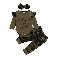 Baby Girl Camouflage Outfit Letter Printed Ruffle Romper with Matching Pants Headband Clothes Set for Spring Autumn Winter