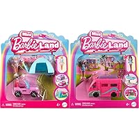 Bundle of Barbie Mini BarbieLand Doll & Toy Vehicle Sets, 1.5-inch Doll & Toy Vehicle with Color-Change Surprise + Mini BarbieLand 1.5-inch Doll & DreamCamper with Working Doors & Color-Change Pool