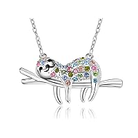 Lanqueen Sloth Necklace Rhinestone Don't Hurry Be Happy Slider Sloths Stainless Steel Pendant Jewelry Birthday Christmas Gift for Girls Daughter Sloth Lovers