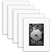 Americanflat 5x7 Picture Frame Set of 5 in White - Use as 4x6 Picture Frame with Mat or 5x7 Frame Without Mat - Picture Frames Collage Wall Decor with Plexiglass and Easel for Wall or Tabletop